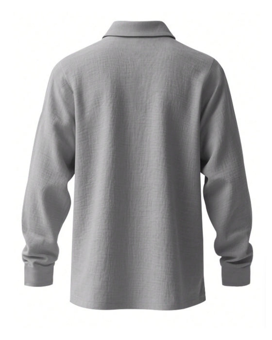 Men's Lightweight Loose Linen Long Sleeve Polo Shirt