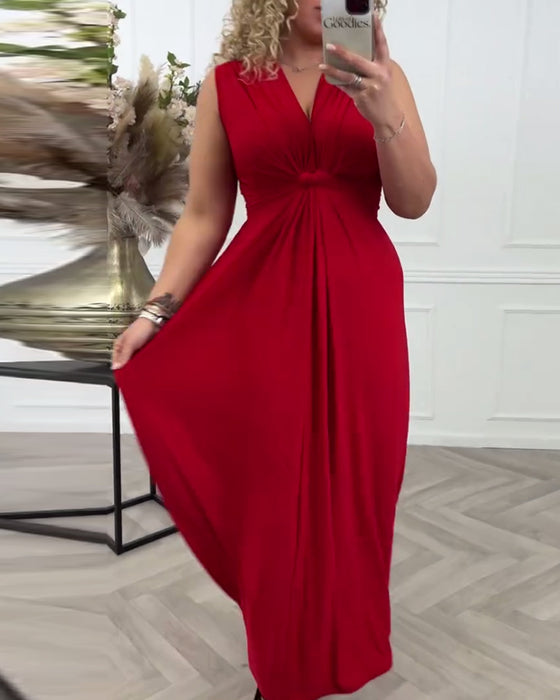 Sleeveless solid color twist elegant dress