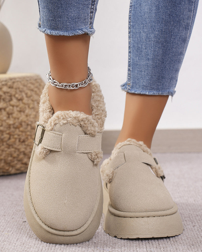 Thick-soled plush buckle warm slippers