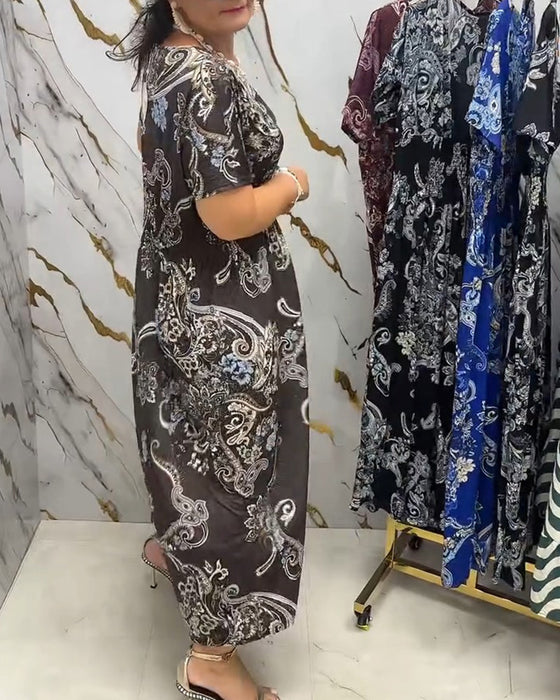 V-Neck Floral Waisted Maxi Dress