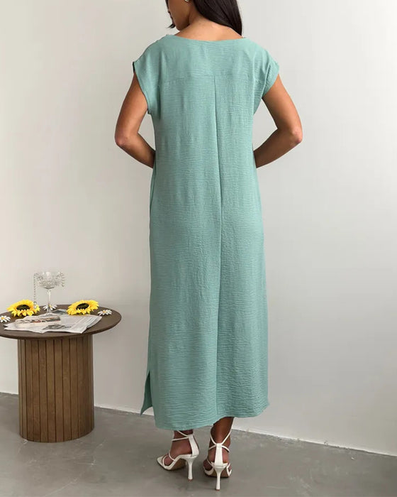 Midi Length Slit Loose Dress