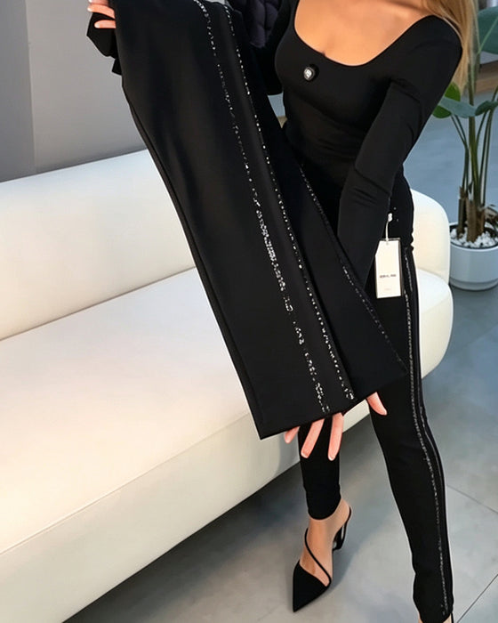 Fine Shimmering Slim Fit Stretch Pencil Pants