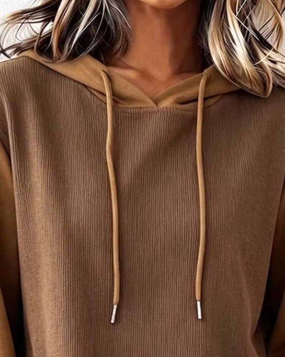 Color Block Hooded Asymmetric Hem Hoodie