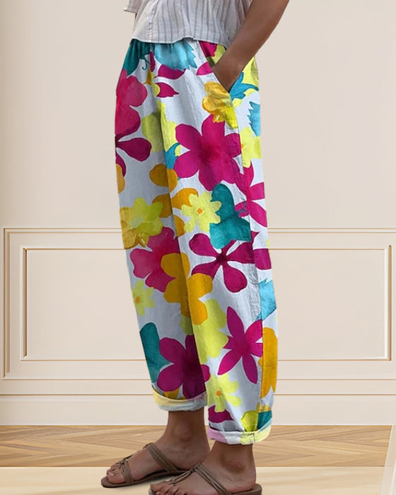 Floral print pocket pants