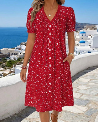 Floral V-Neck Button-Front Dress