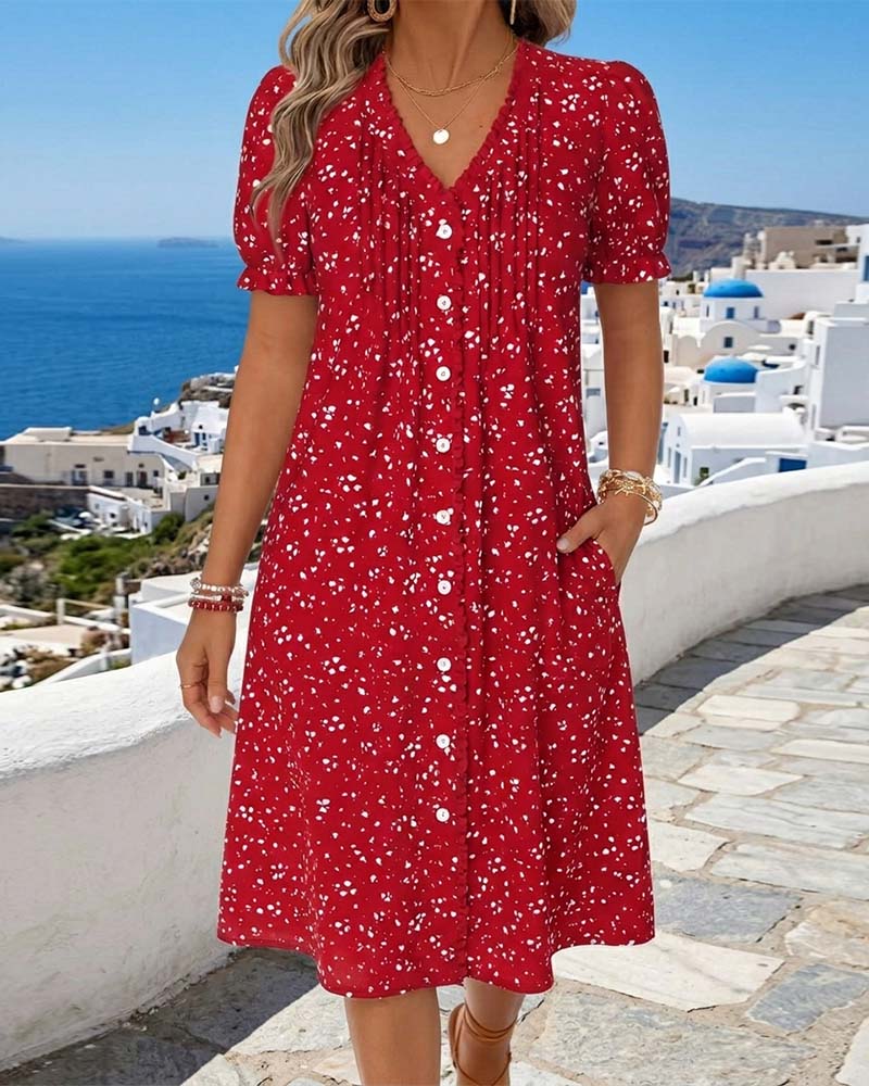 Floral V-Neck Button-Front Dress