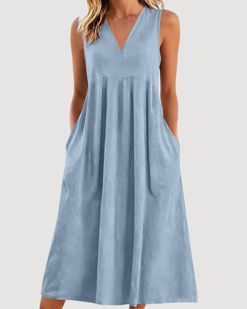 Solid Color V-Neck Sleeveless Dress