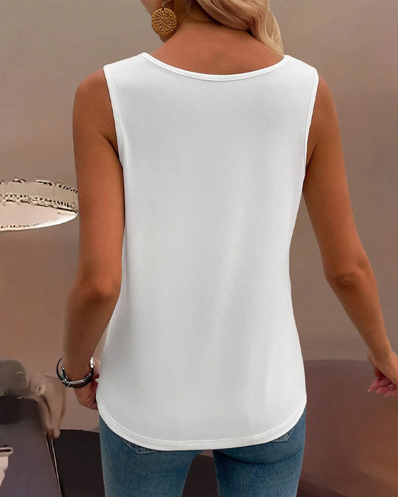 Wide Collar Solid Color Tank Top
