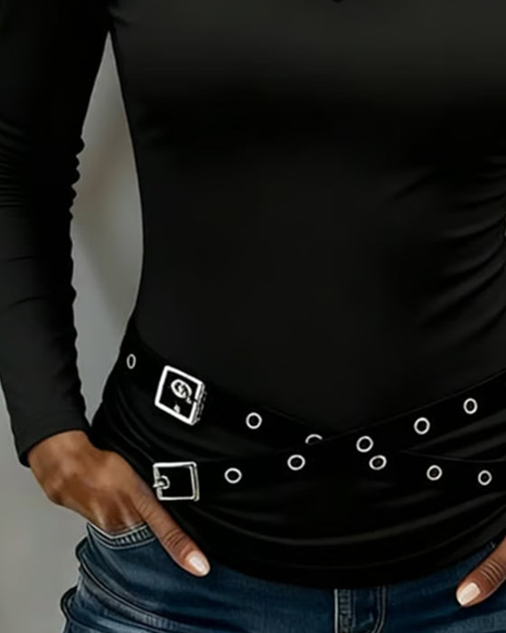 Cross V-Neck Long-Sleeved Top