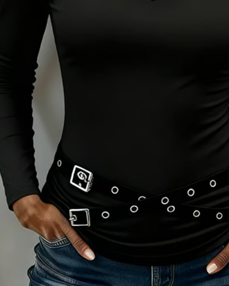 Cross V-Neck Long-Sleeved Top