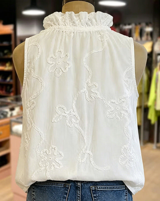 Sleeveless 3D Floral Ruffle Shirt
