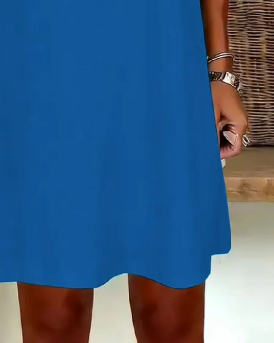 V-Neck Short Sleeve Solid Sheath Dress
