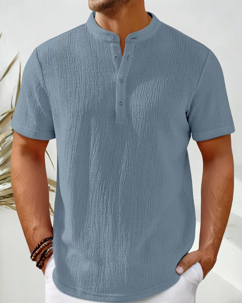 Solid Color Loose Henley Shirt