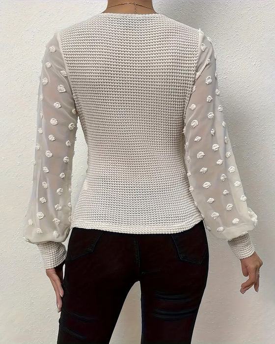 V-Neck Pleated Long Sleeve Top