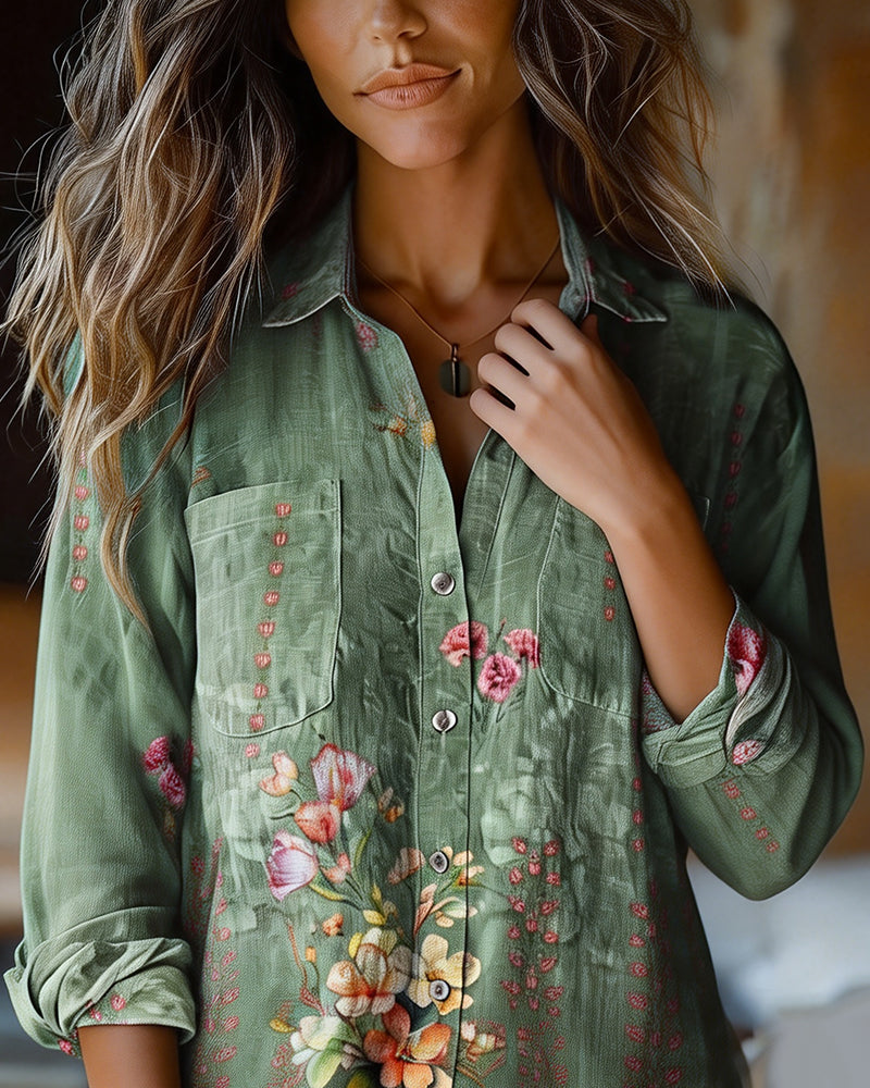 Floral Print Casual Lapel Blouse