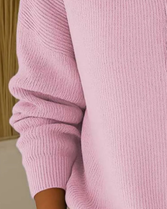 Half Button Lapel Solid Jumper