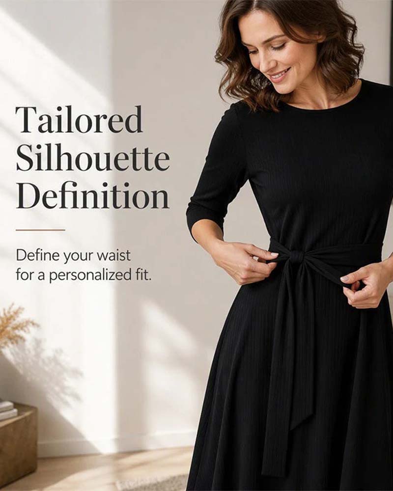 Long Sleeve Crew Neck A-Line Dress