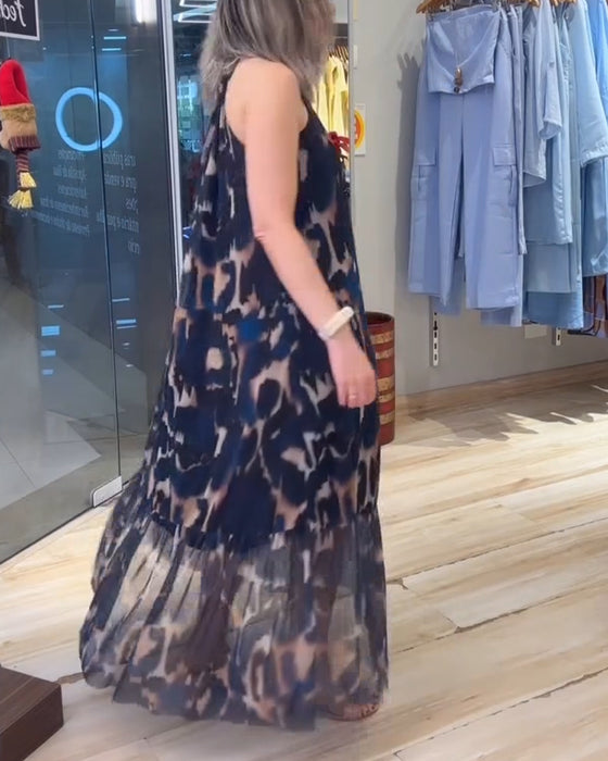 Sleeveless Pleated Printed Dress