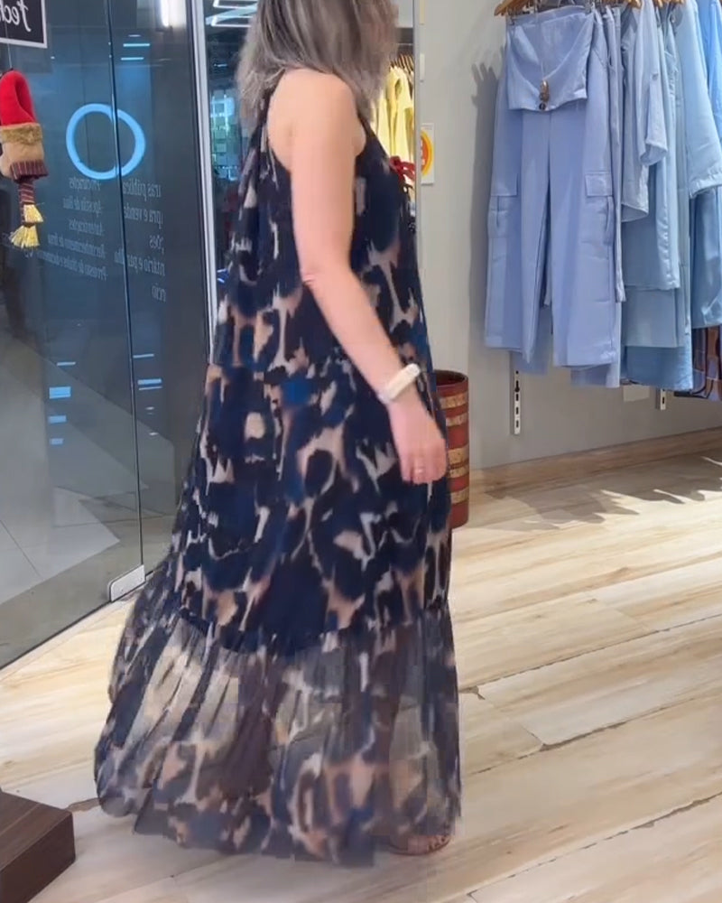 Sleeveless Pleated Printed Dress