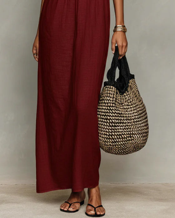 Contrast Color Straight Maxi Dress
