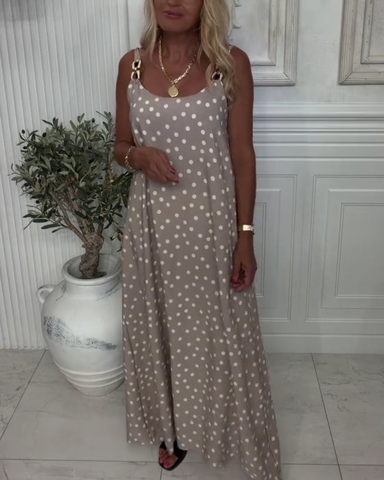 Metal Buckle Suspender Polka Dot Dress