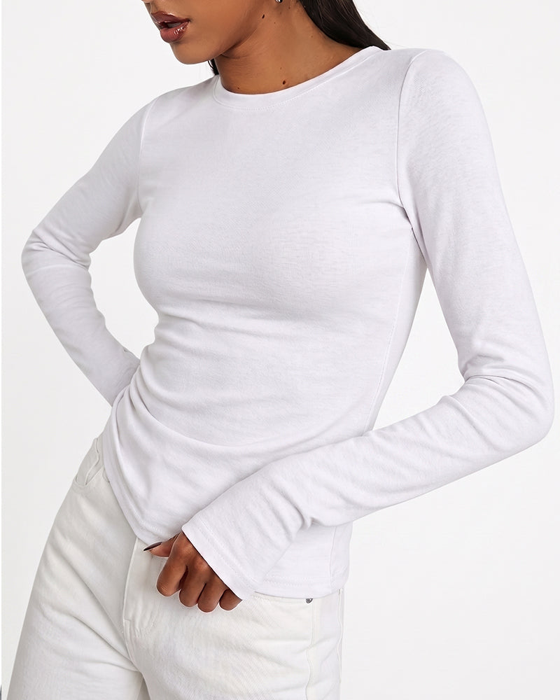 Crew Neck Slim Fit Long Sleeve Solid T-Shirt