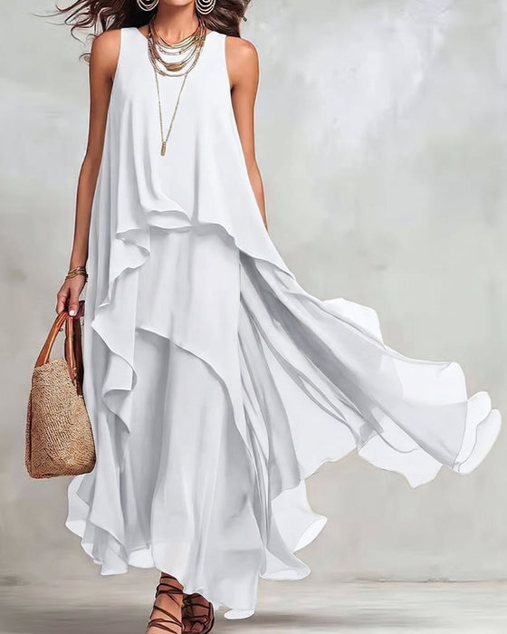Crew Neck Sleeveless Irregular Dress