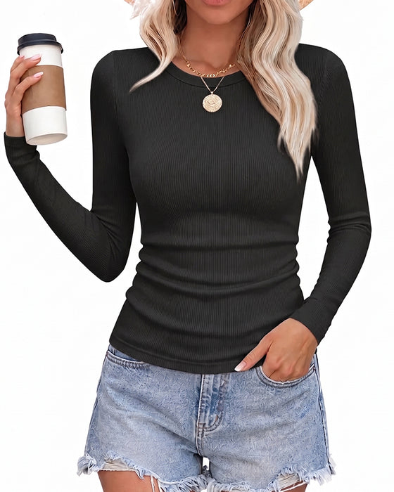 Slim-Fit Long-Sleeve Crew Neck Top