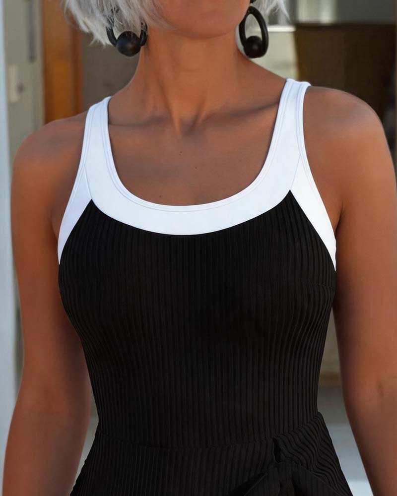 Contrast Color Pit Strip One-Piece