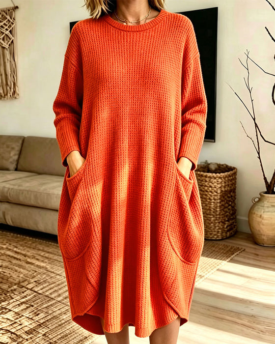 Stylish Long Sleeve Pocket Sweater Dress