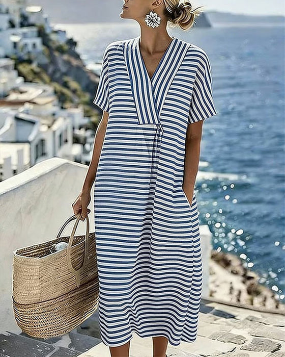 Casual V-Neck Striped Dress