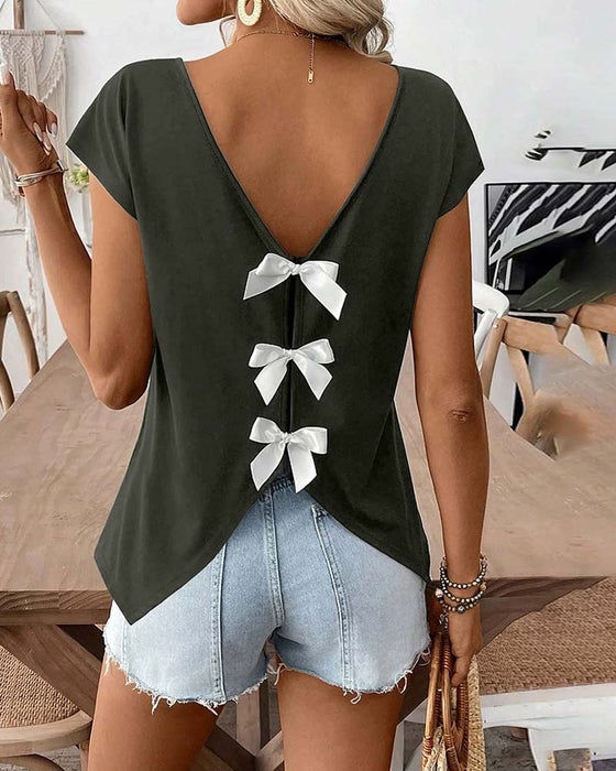 V-Neck Back Bow T-Shirt