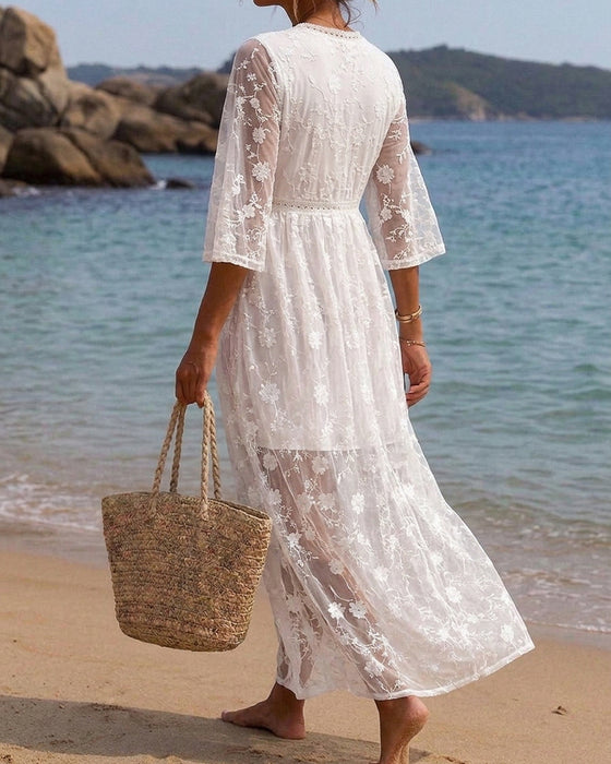 V-Neck High Waist Dress