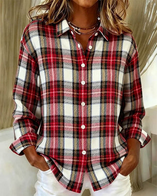 Lapel Button Plaid Long Sleeve Shirt