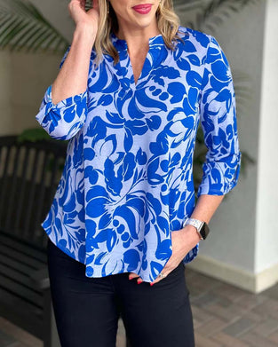 Long-sleeve V-neck floral print top