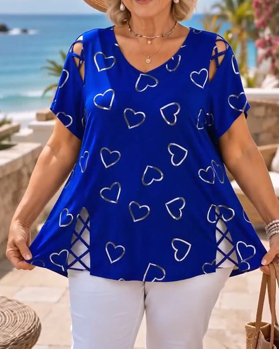 Heart Pattern Hollow Short-Sleeved T-Shirt