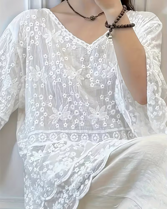 Short Sleeve Lace Trim Blouse