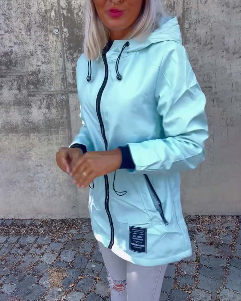 Zipper drawstring solid color coat