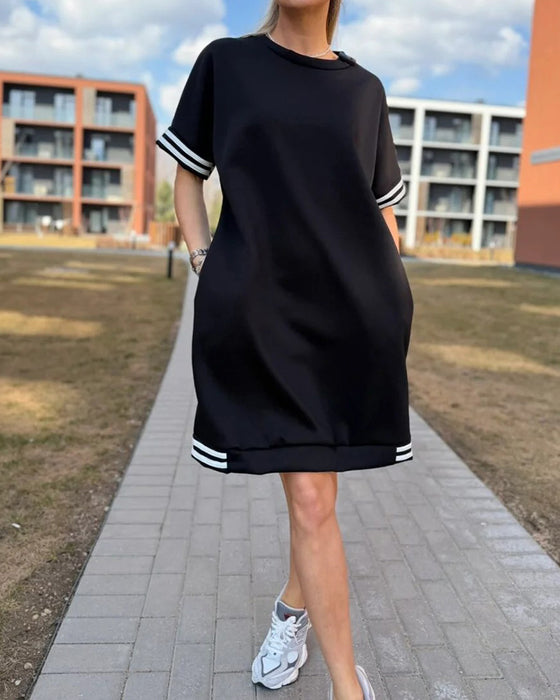 Crew Neck Stripe Casual Dress