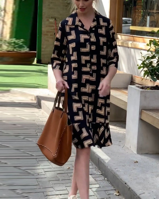 Collared Geometric Printed Dress