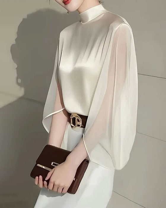 Elegant Solid Color Stand Collar Blouse