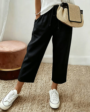 Drawstring Cropped Straight Pants