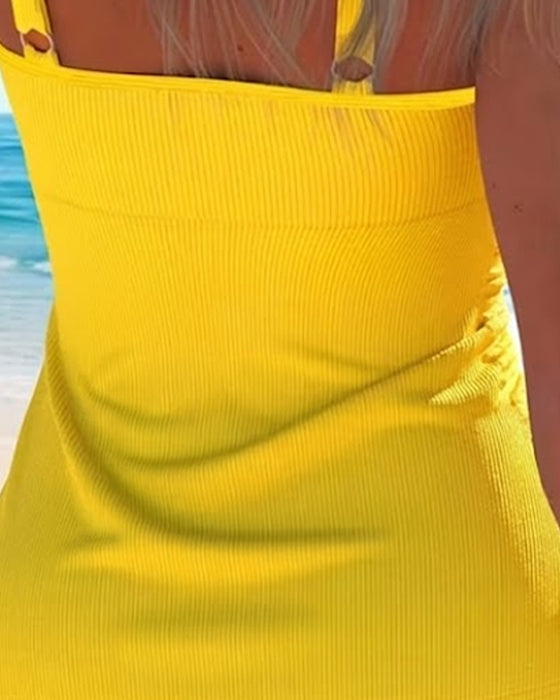 Ribbed Spaghetti Strap Color Block Tankini