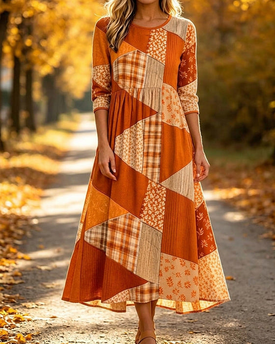 Patchwork Plaid Floral Dress