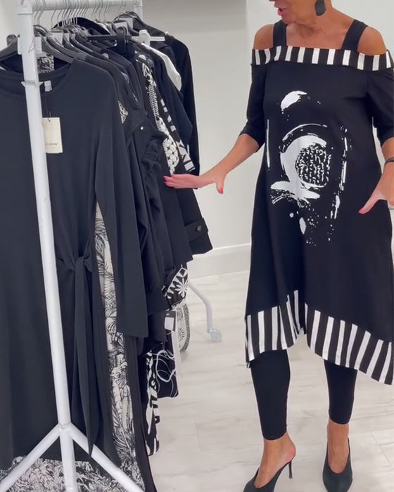 Off-Shoulder Irregular Loose Print Dress