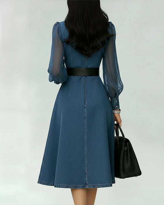 Mesh Patchwork Denim Dress