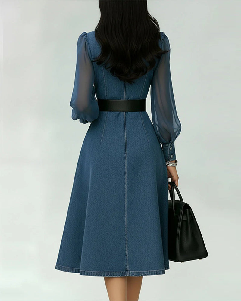 Mesh Patchwork Denim Dress