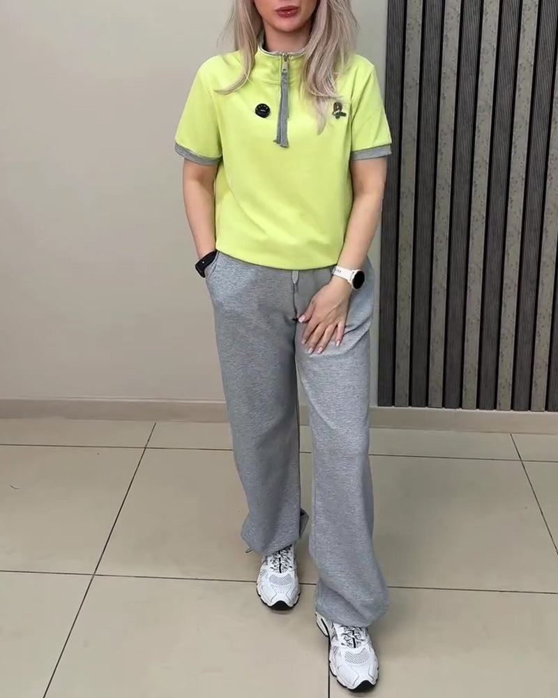 Half-Zip Stand Collar Sport Casual Two-Piece Set