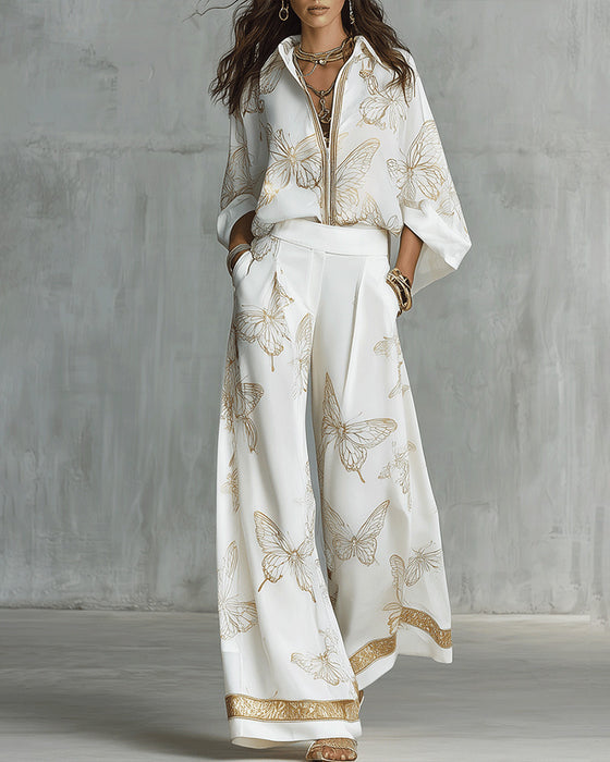 Casual Butterfly Print Two-Piece Set
