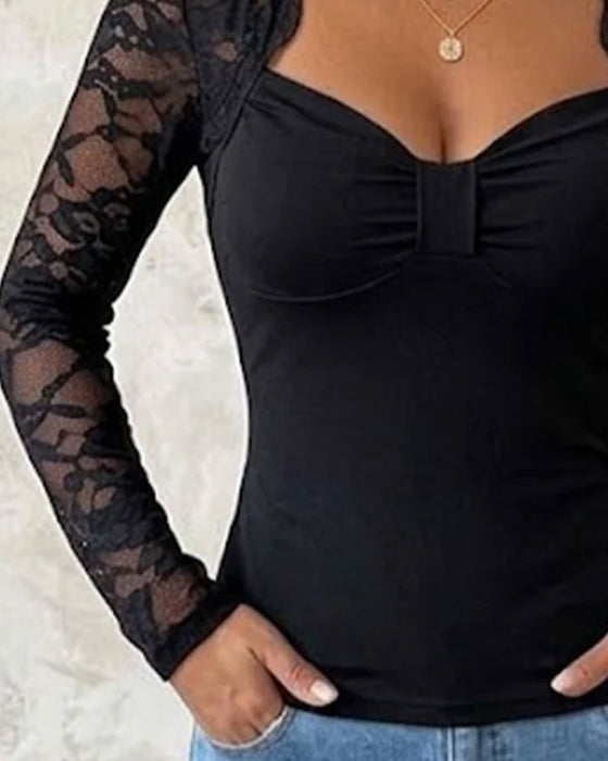 Twist Knot Lace Patchwork Fitted Top